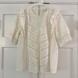 Like New Rare Sezane Fanon Ecru Ivory Lace Blouse With Puff Sleeves Size 36 / 4